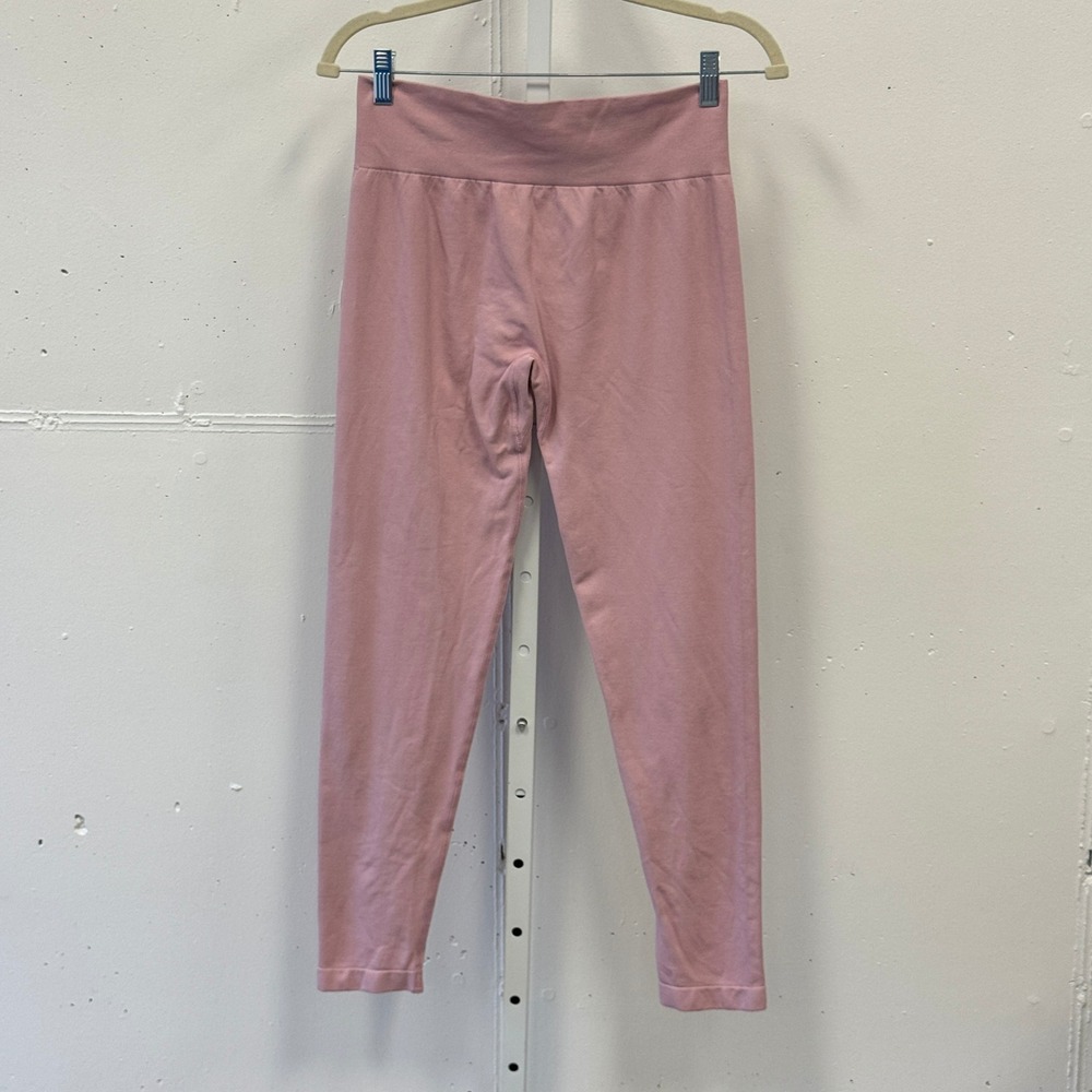 OQQ Womens Ribbed Seamless Scrunch Butt Leggings Pink High Waist Size L